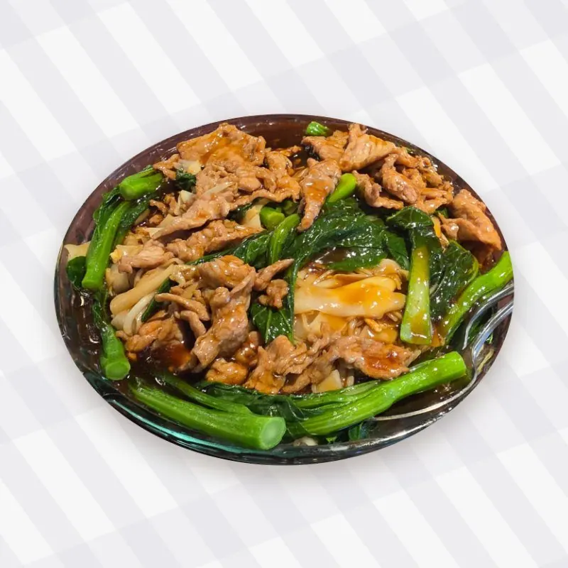 Nouilles de riz, bœuf et légumes, cuisine cantonaise